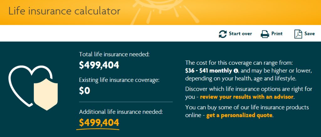 sun life insurance calculator results