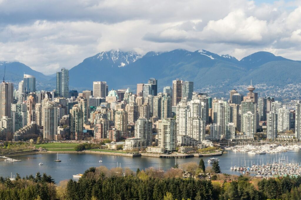 Vancouver skyline and North Shore Mountains in British Columbia