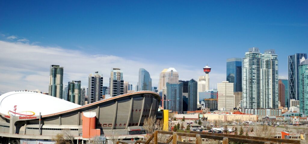 Calgary skyline Saddledome Calgary tower